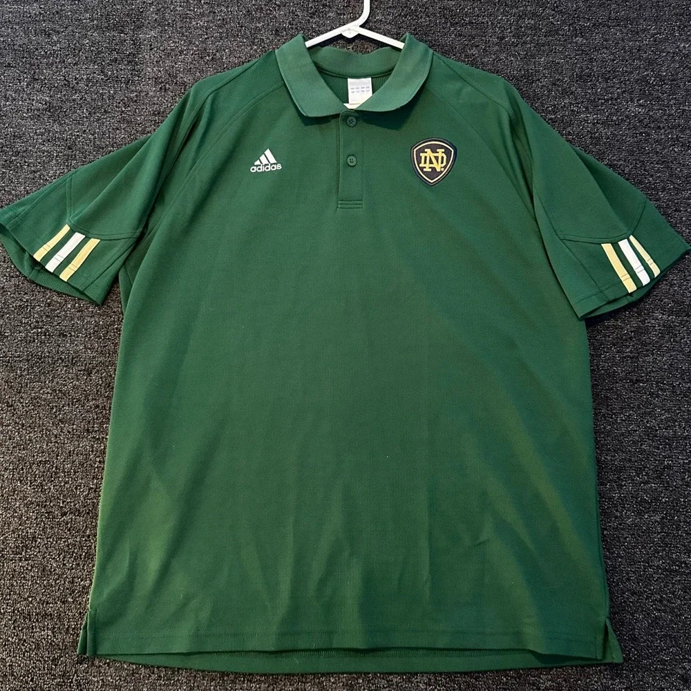 Adidas Notre Dame Polo Shirt Mens XL Green Good Fighting Irish Climacool NCAA